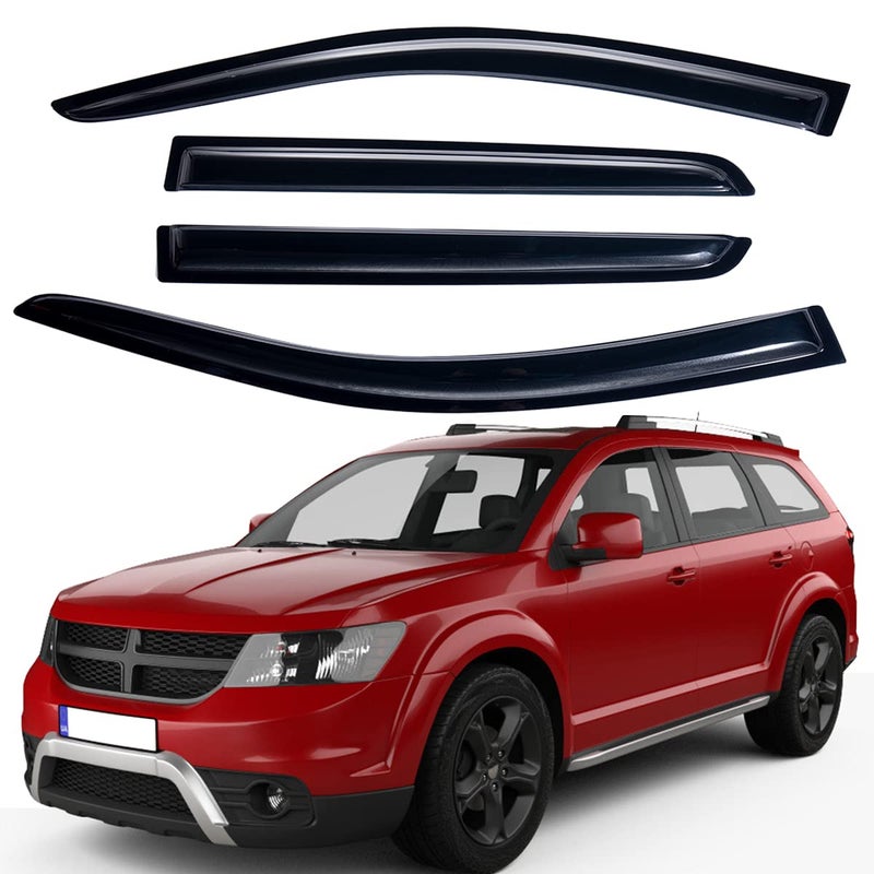 Lightronic Extra Durable Outside-Mount Auto Vent Window Visor, Fits 2009-2020 Dodge Journey, UV Protection Rain Guard, Original Wind Deflector, No-Drill Easy Install, Dark Smoke, 4-Pcs - Image 1